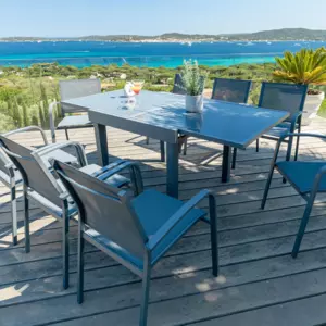 Mesa de jardn extensible con 8 personas en cristal de Murano (180 x 90 cm) - Gris pizarra	