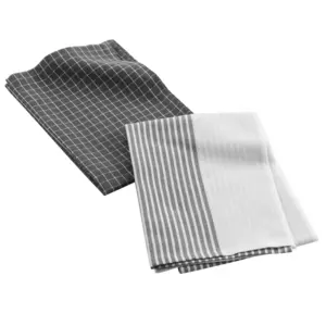 Lot de 2 torchons tisss Auberge Gris anthracite