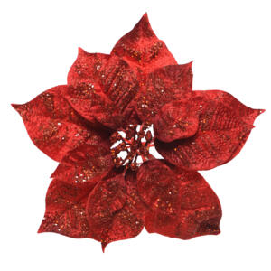 Kerstroos met glitters Glit (26 cm)  op een clip Rood