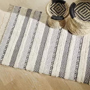 Baumwollteppich (150 cm) Relief Grau und beige