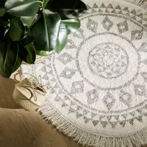 Tapis de salon coton (D120 cm) Etnik Noir et blanc