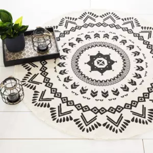 Alfombra algodn (D120 cm) Nomade Negro y Blanco