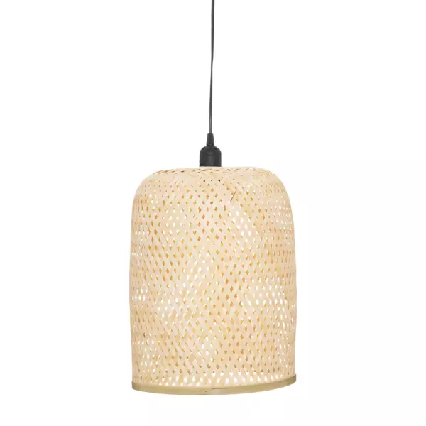 Lampada a sospensione con paralume in rattan e struttura in ferro in