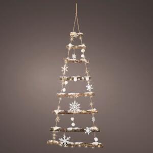 Árbol de Navidad para colgar a pilas de madera ramas con luces, nieve y copos  Blanco cálido
