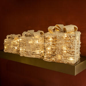 Set de 3 cadeaux ruban naturel à piles lumineux Blanc chaud 65 LED