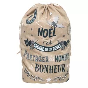 Bolsa regalo de tejido en jute Moments de bonheur Natural