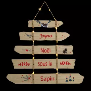Sapin en bois Pancarte  piles illumin Blanc chaud