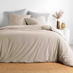 Housse de couette et deux taies coton lav (240 cm) Linette Beige