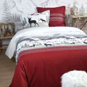 Housse de couette et deux taies coton (240 cm) Verchaix Rouge