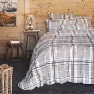Housse de couette flanelle de coton 260 cm Th a motif Grise