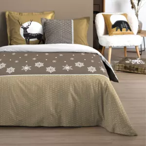 Housse de couette et deux taies coton (240 cm) Estrella Taupe