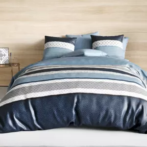 Funda Nrdica y dos fundas para almohada en algodn (260 cm) Lorenzo Azul