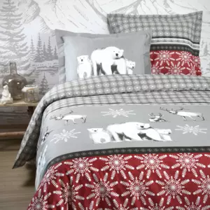 Funda Nrdica y dos fundas para almohada algodn (260 cm) Aigue blanco  Rojo