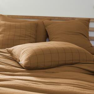 Funda de almohada rectangular en gasa de algodón (70 cm) Gaïa Match Camel