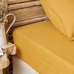 Drap housse lin lav (140 cm) Louise Jaune moutarde
