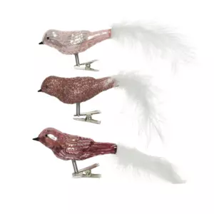 Lote de 3 pjaros en cristal Sven Rosa antiguo
