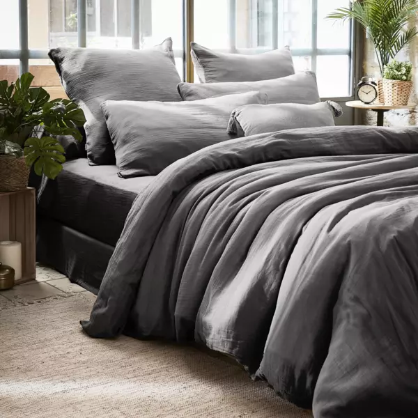 Vision Home Bettwäsche Lenny – 100% Baumwolle, Grau, 240 X 220 Cm + 2 Kissenbezüge