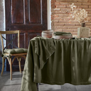 Mantel rectangular en gasa de algodn (L250 cm) Gaa Verde romero