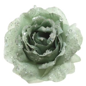 Fleur décorative sur pince pailletée Vert sauge