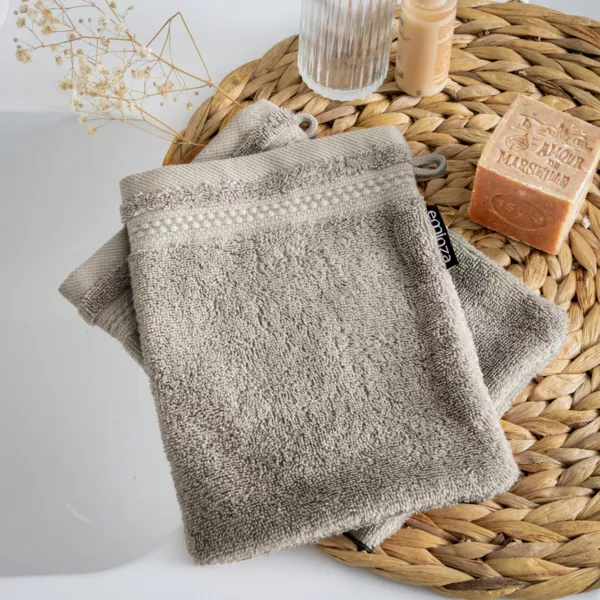Lot De 5 Gants De Toilette En Coton Bio Kaki - Pour Bivouac, Camping, Hôtel, Maison