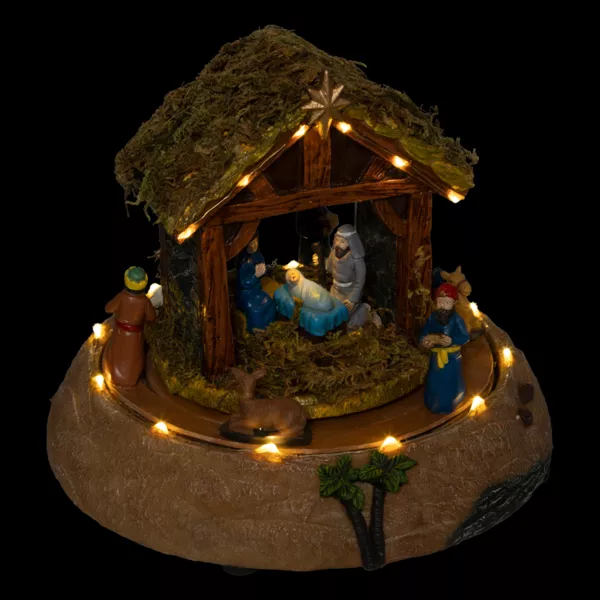 SHATCHI Presepe Natalizio Preilluminato A LED Con Musica - 20 Cm, Acrilico Trasparente, Batteria (Design Stella O Angelo)