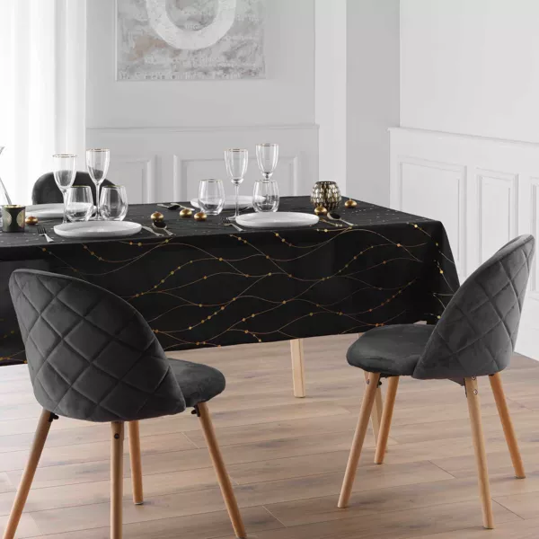 Douceur D'Intérieur Tovaglia Rettangolare Firmament In Microfibra, 140x240 Cm, Antimacchia, Nero E Argento - 2
