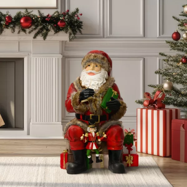Kerstman met wensenlijst en cadeautjes 9 ft. - Van Dam Decoratie