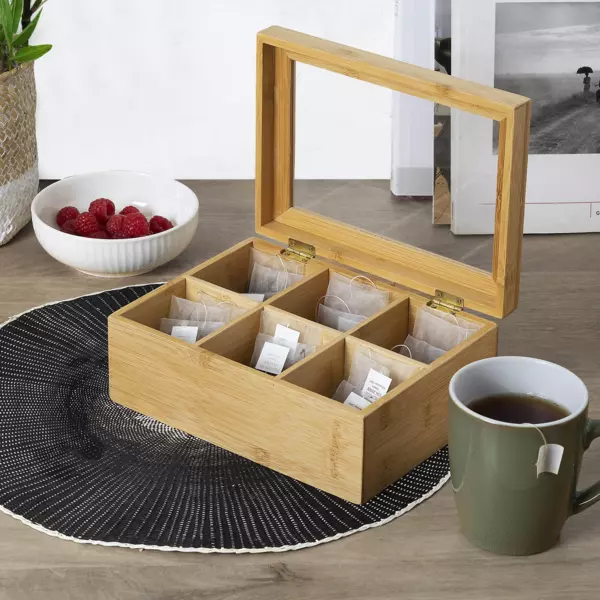 Caja de té de bambú Siao Natural marrón
