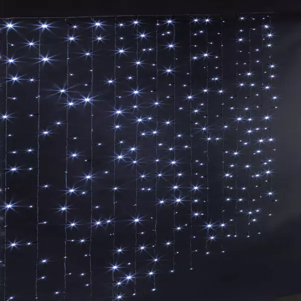 Cortina de luces con pilas alto 1,50 m L1 m Blanco frío 150 LED