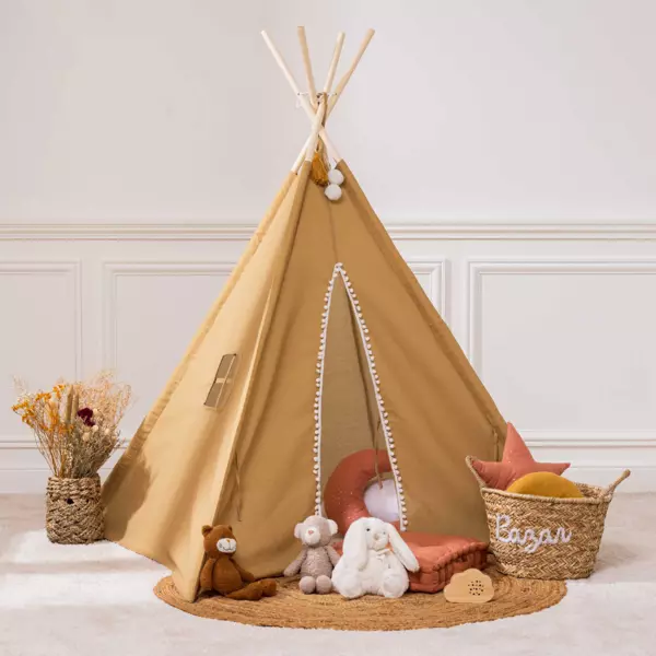 Tipi enfant bois et tissu (H160 cm) Wapi Jaune ocre