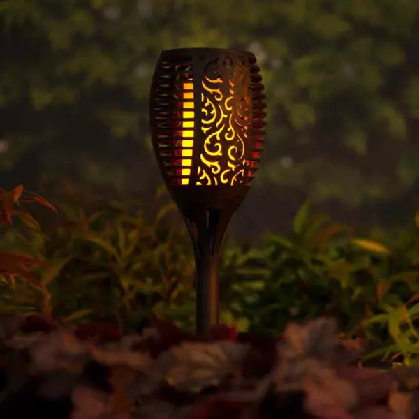 Borne de jardin solaire (H62 cm) effet Flamme Arabesque Noir
