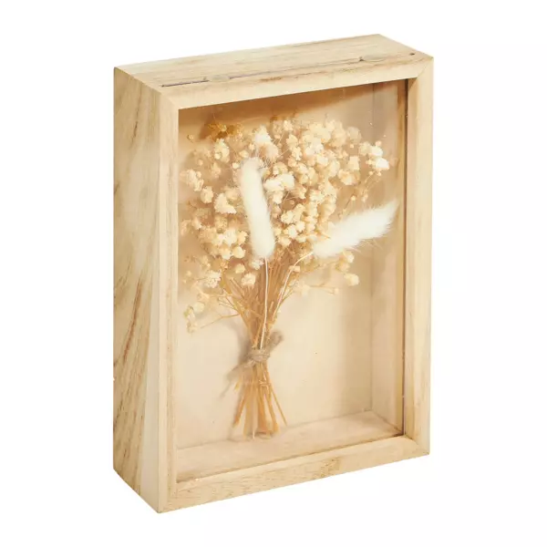 Houten kader in hout (H19 cm) Gedroogde bloemen Beige