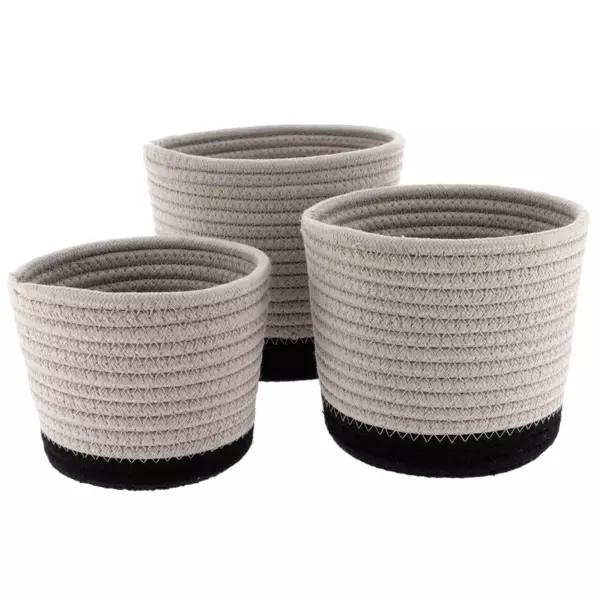 Lot de 3 paniers (H16 cm) Black Line Ficelle/Noir