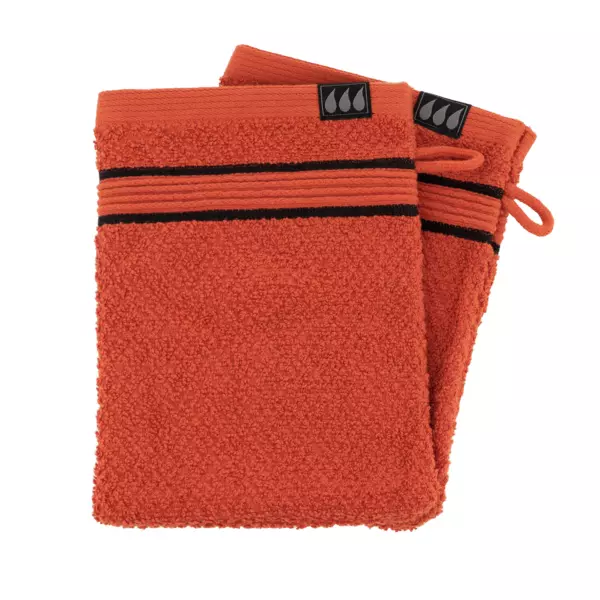 Lot de 2 gants de toilette coton (15 x 21 cm) Black Line Joia Terracotta / noir