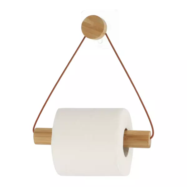 Dispensador de papel higiénico adhesivo metal y bambú Easy Chic Caramelo