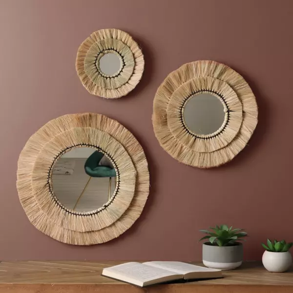Set van 3 spiegels raffia Alba Beige