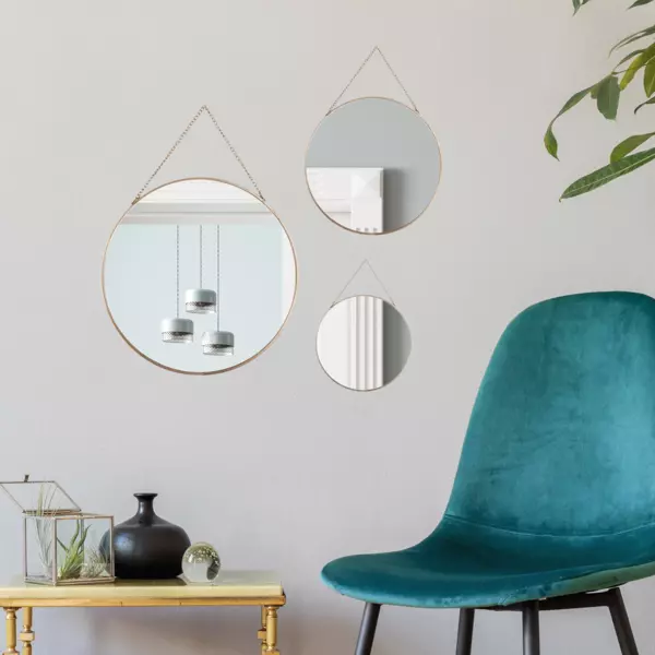 St med 3 spejle i metal (D29 cm) Ovalia Guld