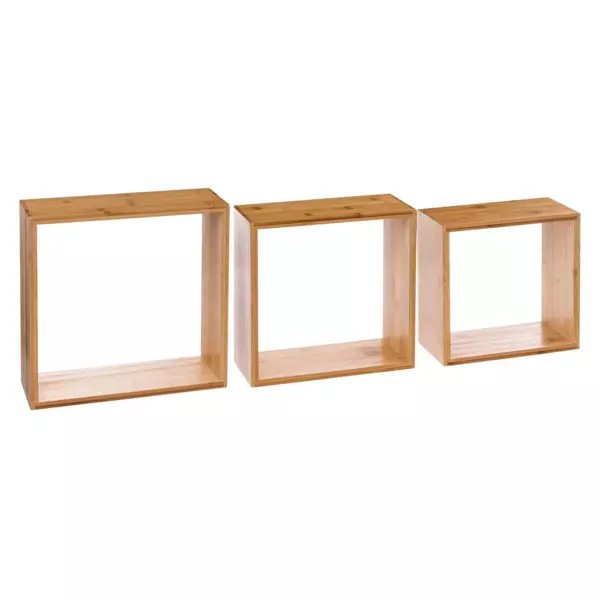 Set van 3 wandrekken Cubes Fixy Bamboe naturel