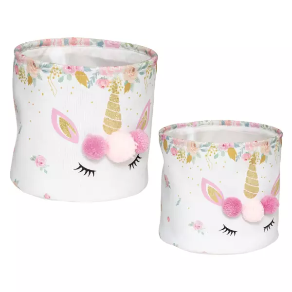 Lot de 2 paniers de rangement enfant Licorne Rose