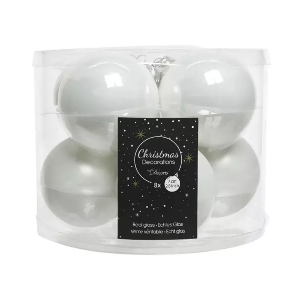 Lot de 8 boules de Noël en verre (D70 mm) Glove Blanc