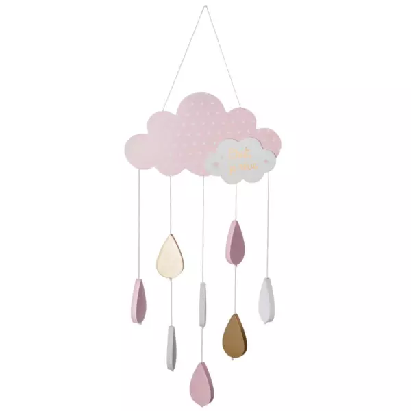 Mobile bébé bois et coton (H57.5 cm) Nuage Rose