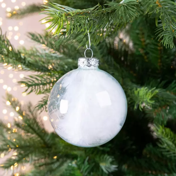 Lote de 4 bolas de Navidad en vidrio (D70 mm) Plumas Transparente