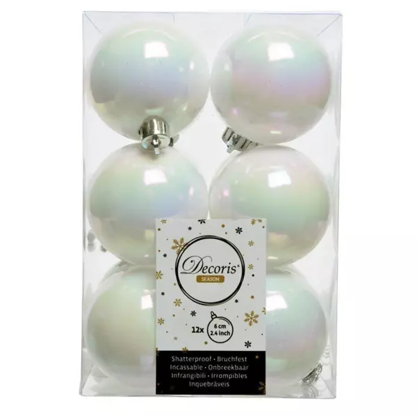 Lot de 12 boules de Noël (D60 mm) Alpine Blanc irisé