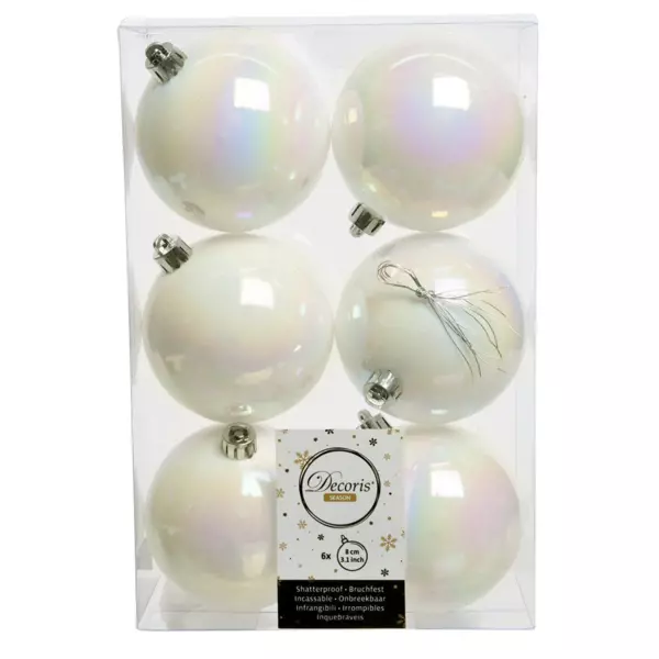 Lot de 6 boules de Noël (D80 mm) Alpine Blanc irisé
