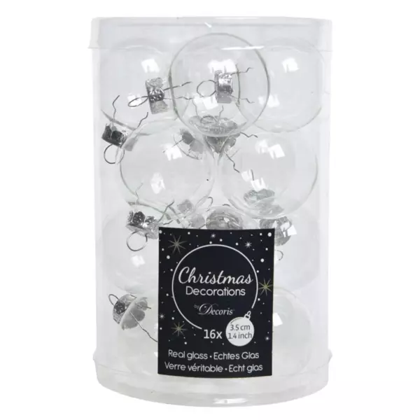 Lot de 16 boules de Noël en verre (D35 mm) Myst Transparent