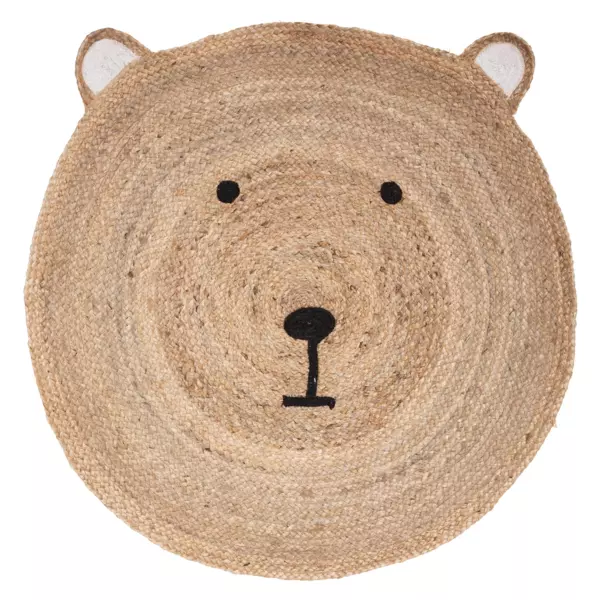 Tapis rond jute enfant (100 cm) Ourson Beige
