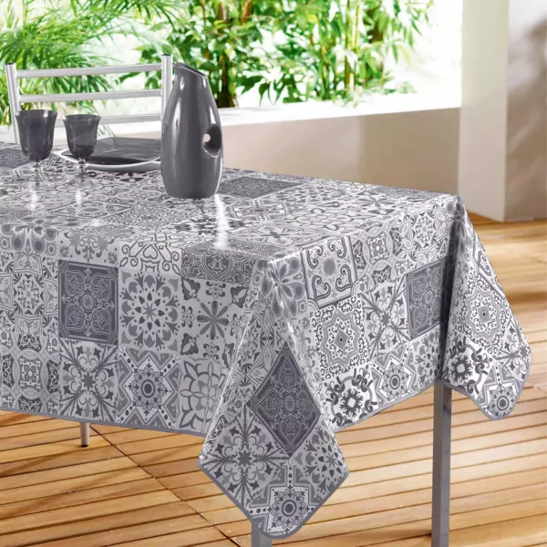 Nappe rectangulaire toile cirée (140 x 240 cm) Persanne Grise