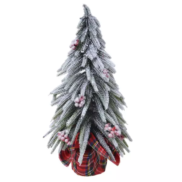 Kunstigt bordjuletr (H20 cm) Br og skotsk tartan