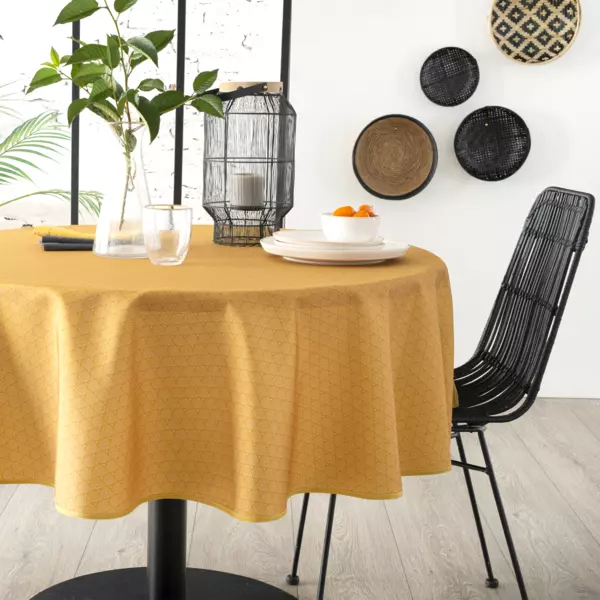 Nappe ronde anti tache (D180 cm) Etnik Jaune ocre