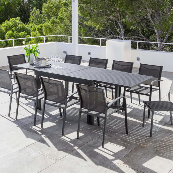 Set tavolo e sedie da giardino 6 posti alluminio marrone